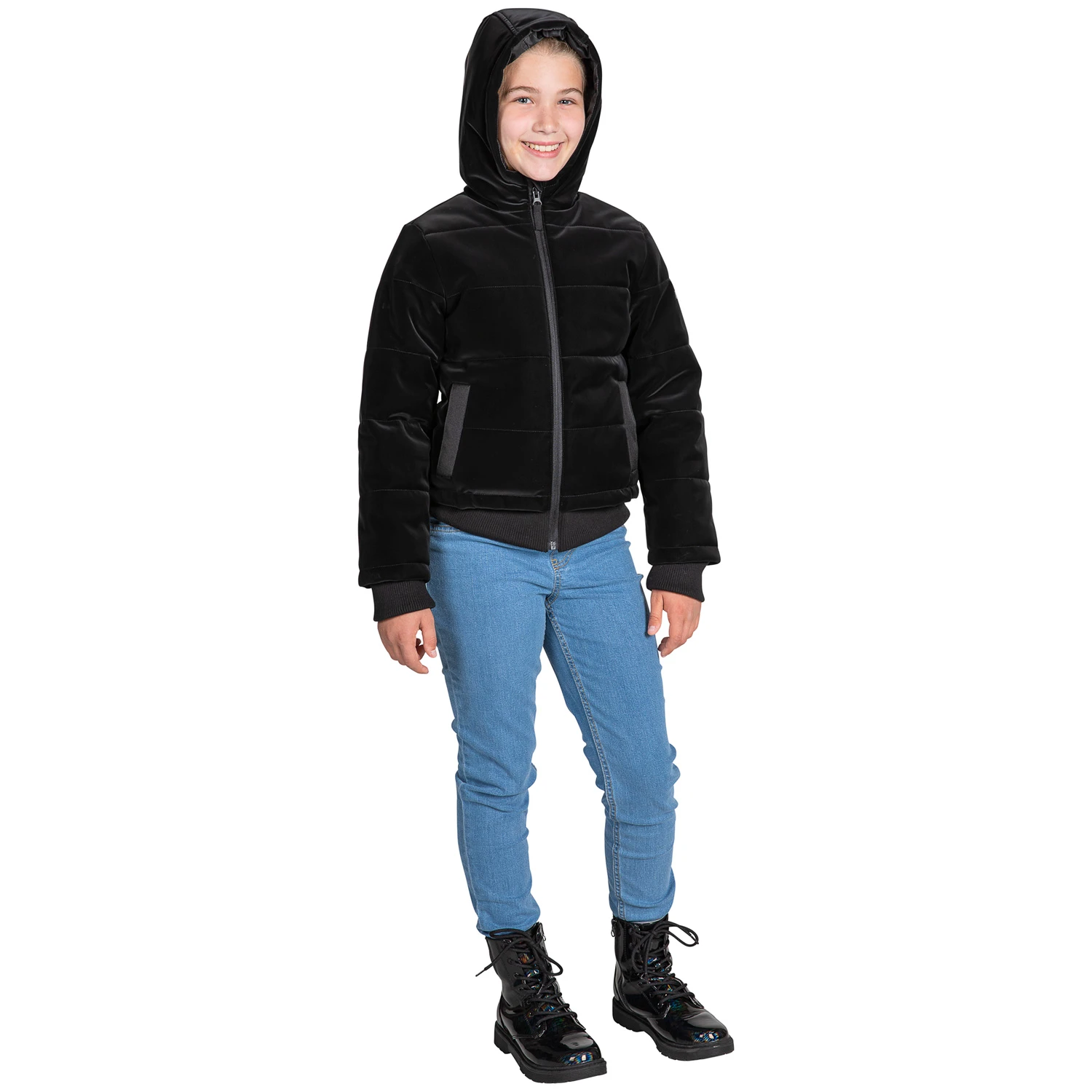 Pacific Trail Girls' Faux Velvet Quilted Bomber Jacket 4 Pacific Trail Girls' Faux Velvet Quilted Bomber Jacket - Image 2