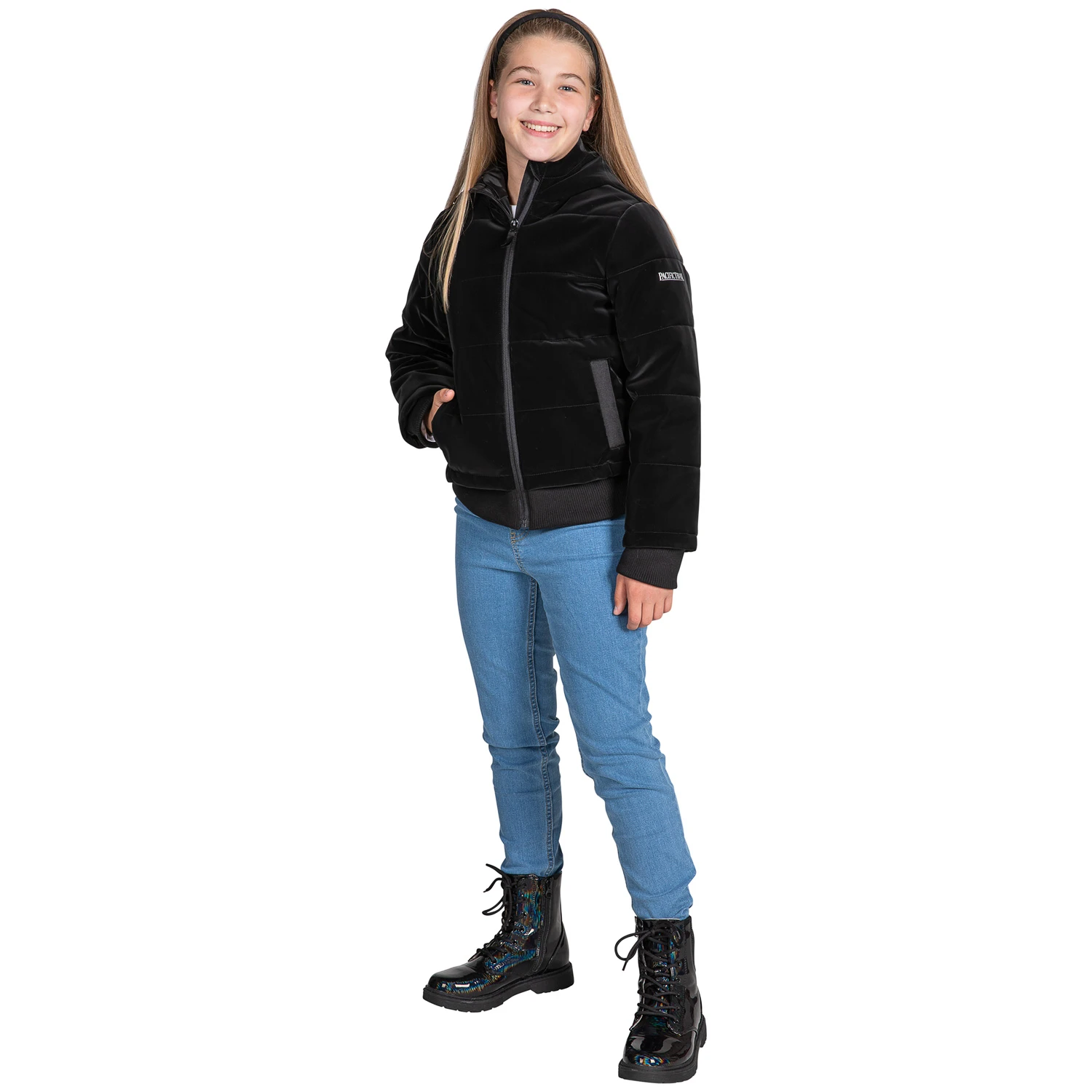 Pacific Trail Girls' Faux Velvet Quilted Bomber Jacket 7 Pacific Trail Girls' Faux Velvet Quilted Bomber Jacket - Image 5